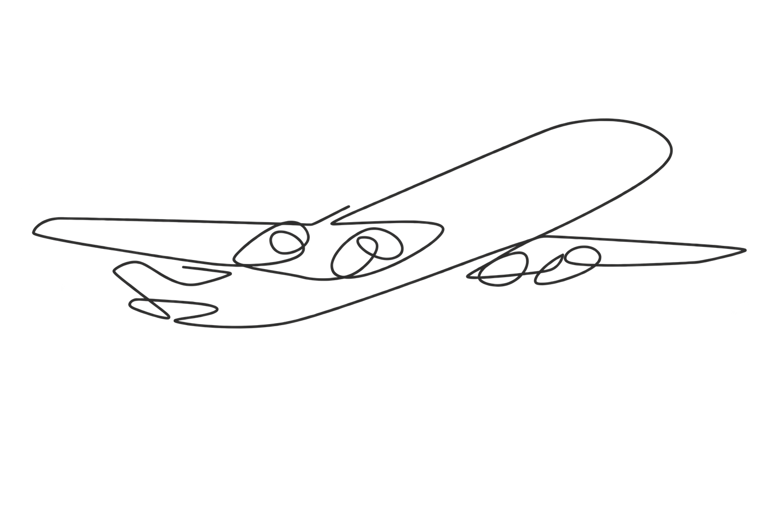 Continuous-line illustration of an aircraft in flight.